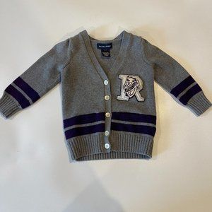 Ralph Lauren 2T Cardigan Sweater Letterman Athletic Club Grey Purple Girls